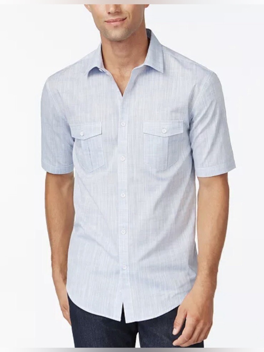 Alfani Men’s Light Blue Short Sleeve Button Front Shirt Size Large